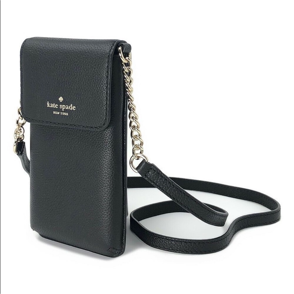 Kate Spade Black Phone Crossbody with Gold Chain